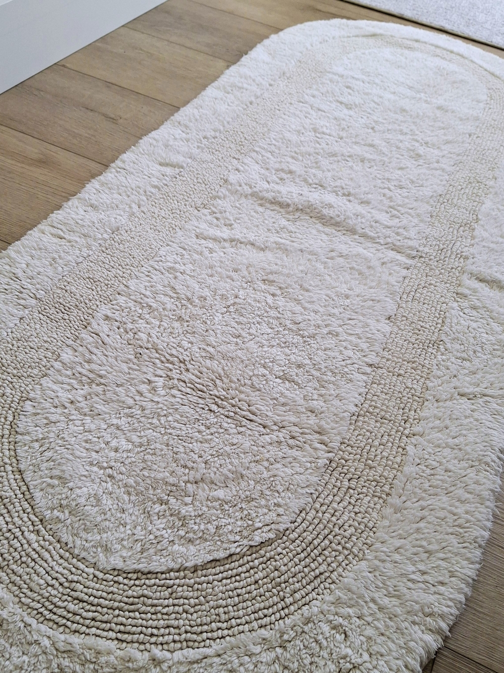 Handcrafted Cotton Double Ruffle Oval Bath Rug Runner